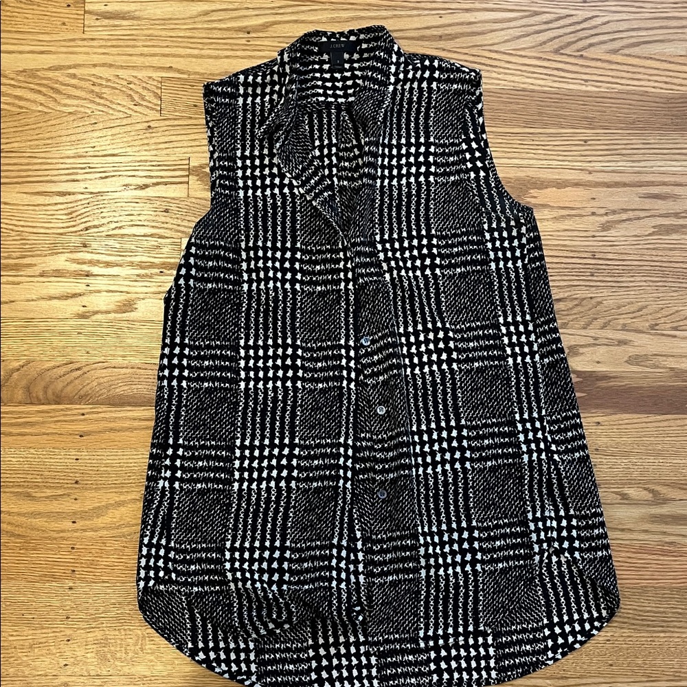 J. Crew Black and White Checkered Sleeveless Shirt